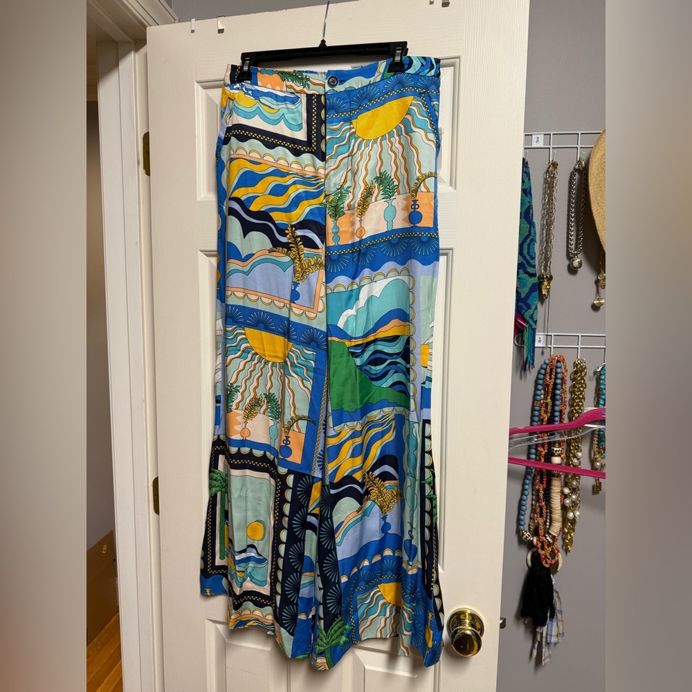 Anthropologie Maeve Blue and Green Patterned pants